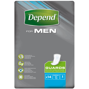 Depend For Men Guards voor mannen die scheutjes tot flinke scheuten urine verliezen