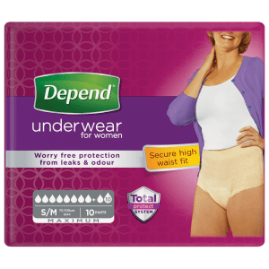 Depend Pants voor Vrouwen Maximum voor vrouwen die de volledige blaasinhoud aan urine en kleine beetjes ontlasting verliezen