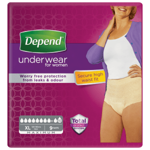 Depend Pants Voor Vrouwen Maximum voor vrouwen die de volledige blaasinhoud aan urine en kleine beetjes ontlasting verliezen